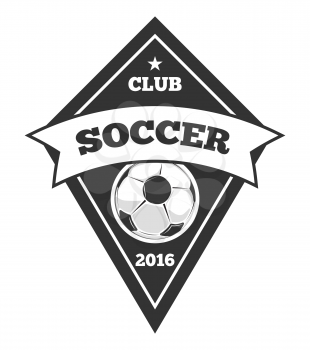 Vector soccer logo template, emblem in black isolated over white. Soccer club monochrome emblem illustration