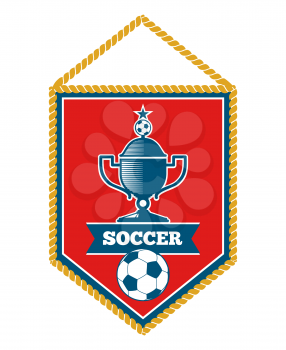 Red soccer pennant with cup isolated on white background. Vector illustration
