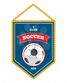 Blue soccer pennant isolated white. Flag banner for football club. Vector illustration