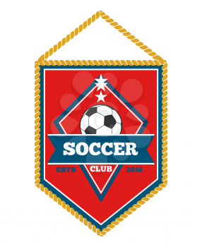 Red soccer pennant isolated white. Football flag and sport banner, vector illustation