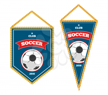 Soccer pennants isolated white. Badge for sport club. Vector illustration