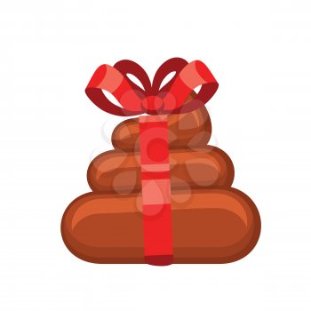 Shitty gift with red ribbon bow isolated on white background. Vector illustration