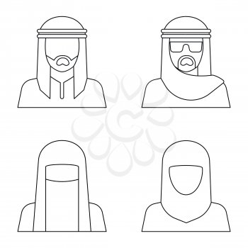Middle Eastern people avatar in line style on white background. Vector illustration