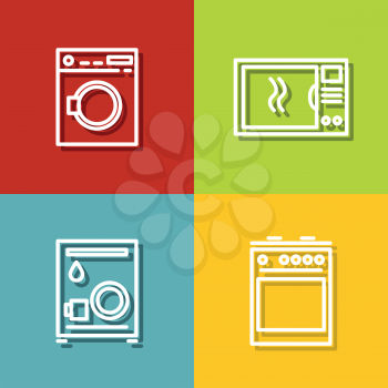 Household appliances icons in line style on color background. Equipment for kitchen, vector illustration