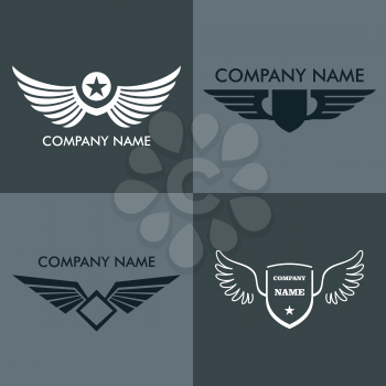 Wings logo for company on gray background. Business logo elements, vector illustration