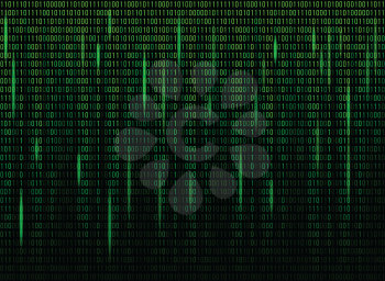 Computer screen binary data code. Numerical continuous code in green color, abstract web data in binary code. Vector illustration