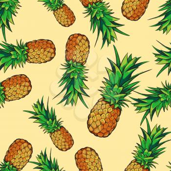 Vector seamless tropical pattern with pineapples. Tasty fruit fresh illustration