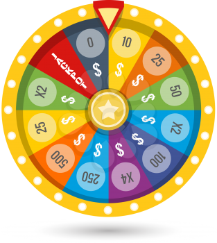 Win money jackpot with lucky fortune game colored wheel vector illustration
