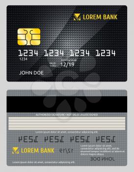 Detailed glossy vector credit card isolated on gray background. Plastic card for payment, illustration banking credit electronic card