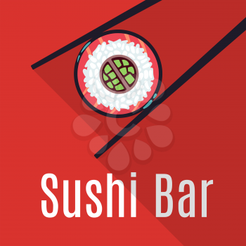 Red Japanese sushi bar food logo template. Restaurant logotype traditional, vector illustration
