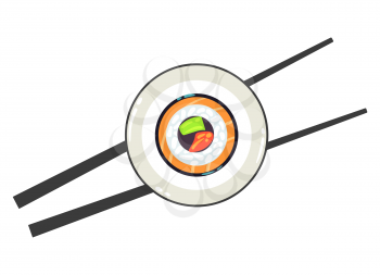 Sushi on a plate and a pair of chopsticks vector illustration. Chinese restaurant and asia eat