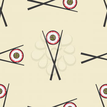 Sushi and chopsticks vector seamless pattern. Background with roll illustration
