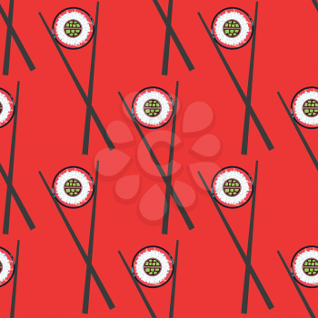 Sushi and chopsticks vector seamless pattern. Roll with rice illustration