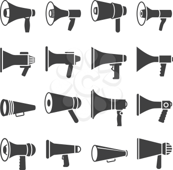 Megaphone and announcement, loudspeaker, vector icons. Speaker equipment for communication illustration