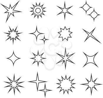 Sparkles, twinkle lights line vector icons. Linear star shining, sun line style illustration