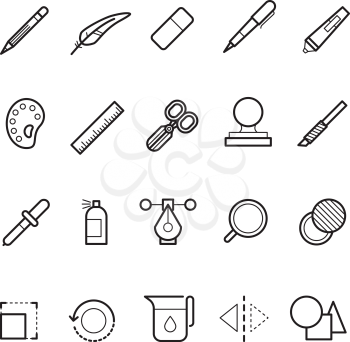Drawing, design tools vector line text editor icons set for web ui app.Iinstrument icons for interface application illustration