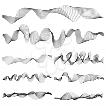 Abstract music sound waves pulse vector set. Digital frequency track equalizer illustration