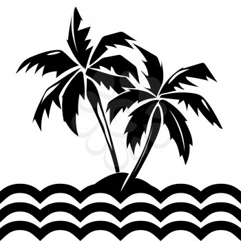 Tropical island and palm trees. Summer silhouette isolated plant, vector illustration