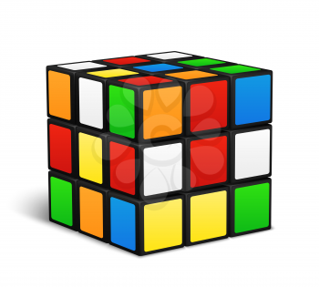 Rubik cube logic game vector illustration. Color blocks toy kids development