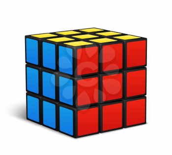 Cube toy puzzle vector illustration. Game with box colored to order