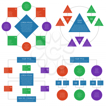 Hierarchy diagrams flowchart vector infographics set.Business structure connection teamwork illustration