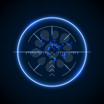 Accurate sniper scope, neon luminous target vector illustration. Military aiming and targeting optical