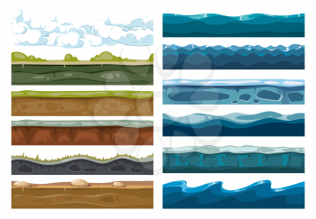 Set of landscape land, sea and cloud backgrounds for mobile game illustration
