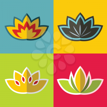 Color flowers in flat style on color background. Summer flower logo. Vector illustration
