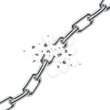 Broken steel chain links freedom vector concept. Disruption strong steel illustration