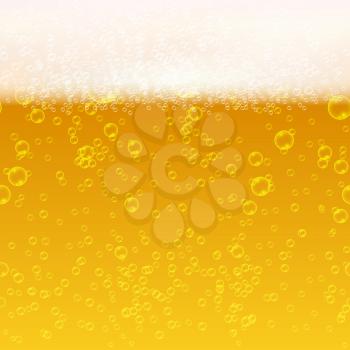 Close up light beer with foam and bubbles vector seamless background. Fresh beverage beer illustration