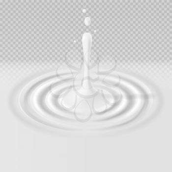 White falling drop with ripple surface vector illustration. Fresh milk concentric circle