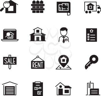Real estate, home vector icons. Real estate sale, house building and apartment real estate rent illustration
