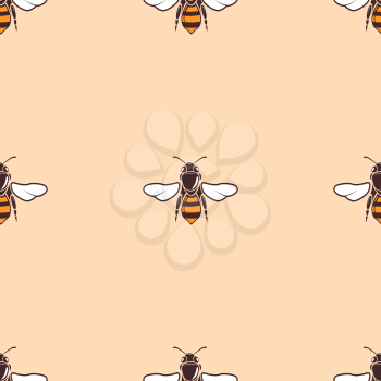 Bees vector seamless background in beige. Abstract art design illustration