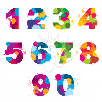 Vector numbers painted by colorful splashes. Rainbow arithmetic signs illustration