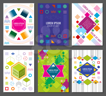 Abstract geometric vector banners, posters, flyers set in bauhaus design style. Hipster colored chaotic style illustration