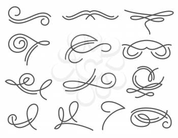 Ornate calligraphy type victorian swirls vector set. Linear fashion decoration illustration