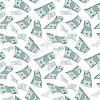 Money wind stream, paper cash tornado finance concept. seamless flying dollars background. Falling financial jackpot, stream illustration