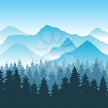 Abstract hiking adventure vector background with mountain and forest. Nature park for travel outdoor illustration