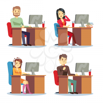 Different people characters women and men working in the office vector set. Person work in office, characters man and woman employee office illustration