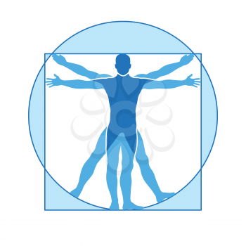 Human body vector icon similar vitruvian man. Like Leonardo da Vinci image vitruvian man, classic proportion form man illustration