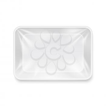 Empty white plastic food container, packaging tray vector template. Package for storage, box pack illustration for product