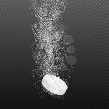 Soluble drug with fizzy trace isolated on transparent background vector illustration. Vitamin in water effervescent
