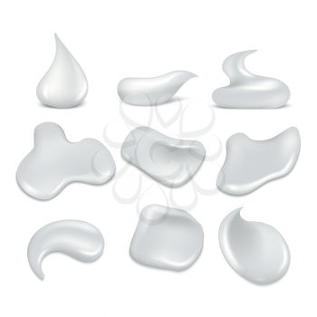 White fresh cream strokes, mousse, foam, froth vector set. Foam skincare smooth and soft, clean lotion and gel illustration