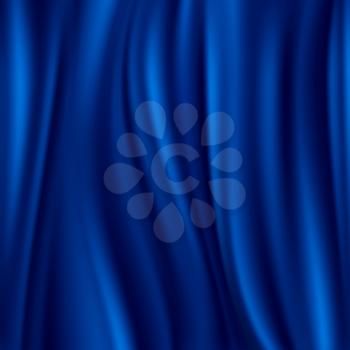 Blue silk, satin material wavy luxury vector background. Soft and smooth fabric illustration