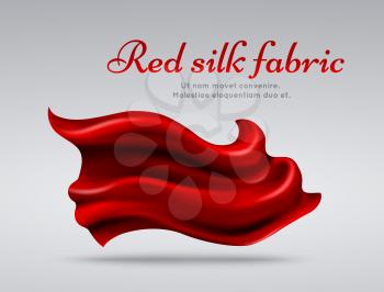Red flying silk fabric abstact vector background. Silk material element isolated, textile ribbon silk illustration