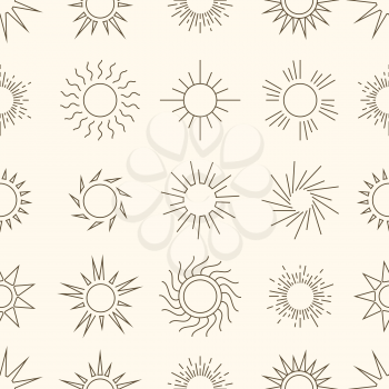 Linear style suns in the sky seamless pattern background. Vector illustration