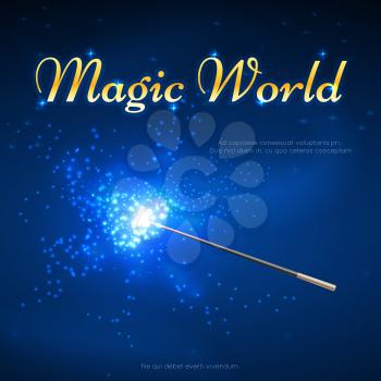 Magic wand mystery vector background. Magic world banner, performance trick with magic wand illustration