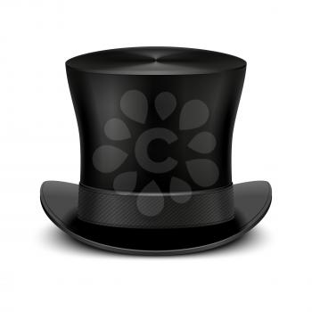 Vintage black gentleman top hat isolated on white. Classic traditional topper accessory. Vector illustration