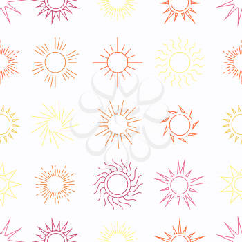 Suns in the sky seamless pattern. Sunny weather background. Vector illustration