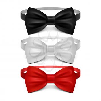 Realistic white, black and red bow tie vector set. Bow tie for ceremony, classic garment tie illustration